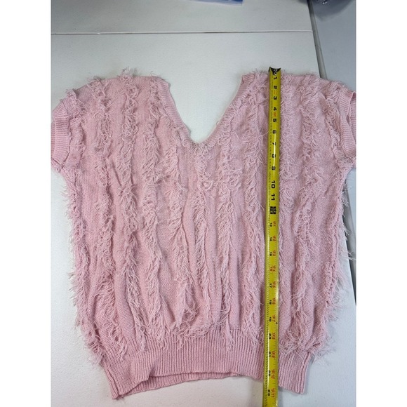 *Vintage* Loubella 90'S EYELASH Fringe KNIT V-neck Sweater Pink One Size - Picture 3 of 7